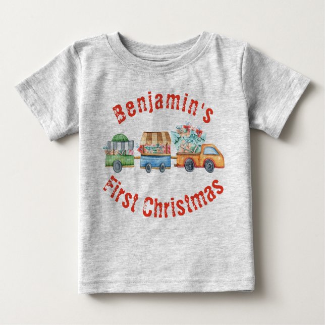 Baby's First Christmas Cute Xmas Truck Baby  T-Shirt (Front)