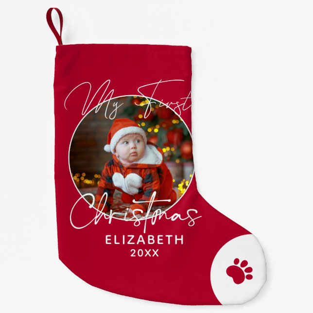 Baby's First Christmas Day Custom Name And Photo Small Christmas Stocking (Front)