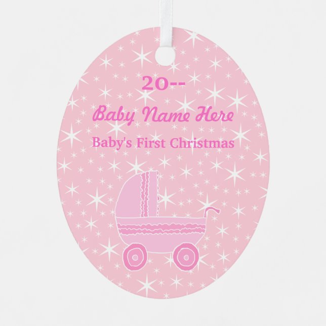 Baby's First Christmas Design in Pink and white Metal Tree Decoration (Front)