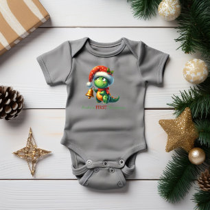 Baby's First Christmas Dinosaur Green  Baby Bodysuit