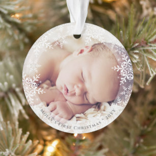 Baby's First Christmas Elegant Snowflakes Photo Ornament