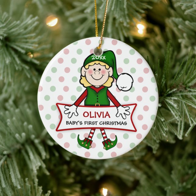 Baby's First Christmas Elf Girl2 Ceramic Tree Decoration (Tree)