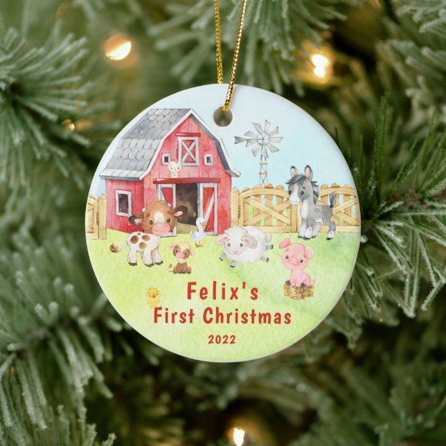 Baby's First Christmas Farm Friends Ceramic Tree Decoration (Tree)