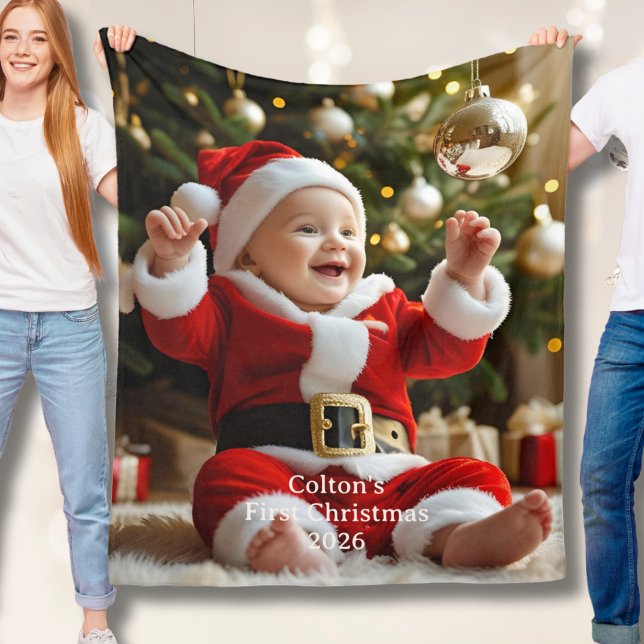 Baby's First Christmas Fleece Blanket Custom Photo (Creator Uploaded)