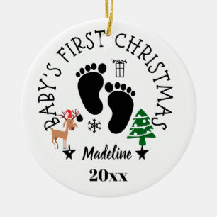 Baby's First Christmas Footprint Reindeer Tree Ceramic Tree Decoration