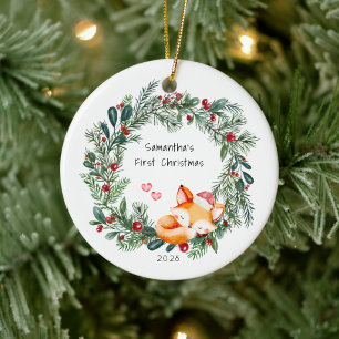Baby's First Christmas Fox Cub Ceramic Tree Decoration