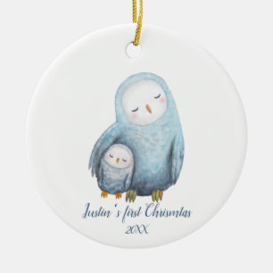 Baby's first Christmas gift Snowy Owl mom baby Ceramic Tree Decoration