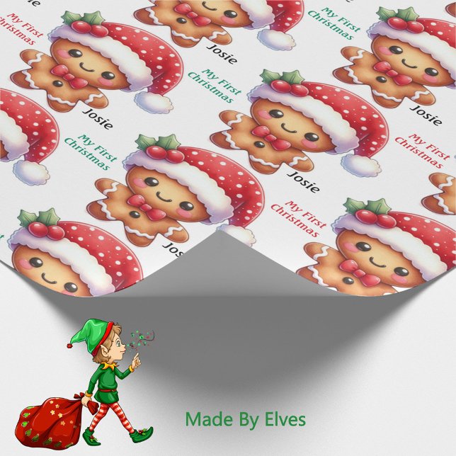Baby's First Christmas Gingerbread Cookie Add Name Wrapping Paper (Creator Uploaded)