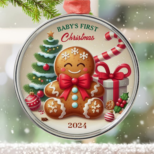 Baby's First Christmas Gingerbread Kid Custom year Metal Tree Decoration (Creator Uploaded)