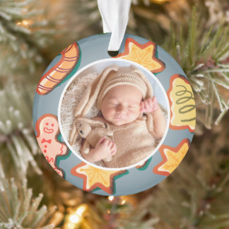 Baby's First Christmas Gingerbread Modern Elegant Ornament
