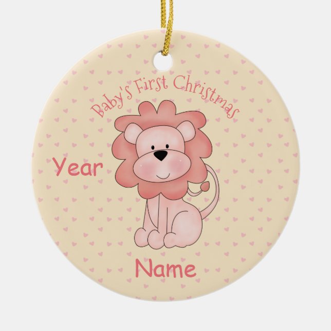 Baby's First Christmas (girl - Lion) Ceramic Tree Decoration (Front)