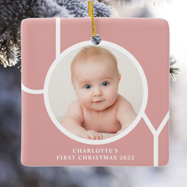 Baby's First Christmas Girl's Pink Photo Ceramic Ornament (Creator Uploaded)