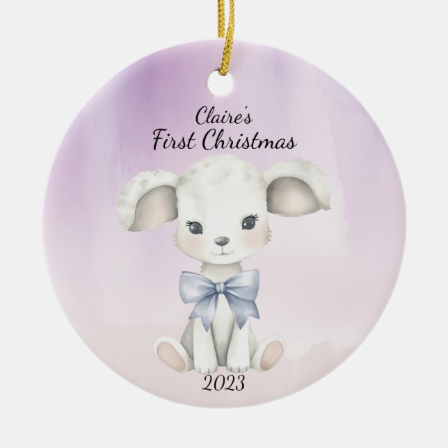 Baby's First Christmas Goat Personalised Ceramic Tree Decoration (Front)