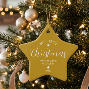 Baby's First Christmas Gold Custom Name Keepsake Ceramic Tree Decoration