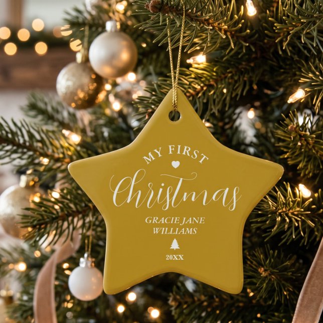 Baby's First Christmas Gold Custom Name Keepsake  Ceramic Tree Decoration (Creator Uploaded)