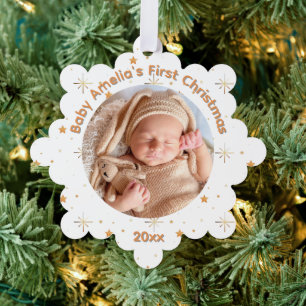 Baby's First Christmas Gold name and year Tree Decoration Card