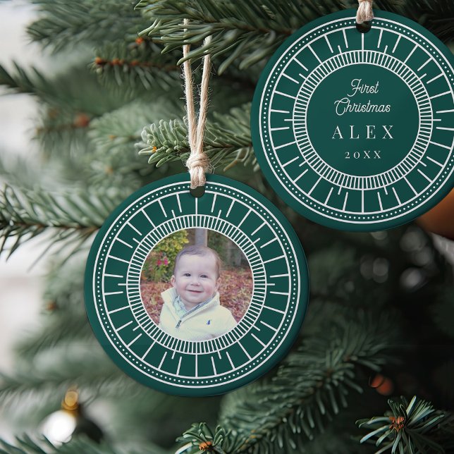 Baby's First Christmas Green & White Photo Ceramic Tree Decoration (Creator Uploaded)