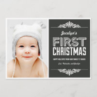 Baby's First Christmas Holiday Cards - Charcoal