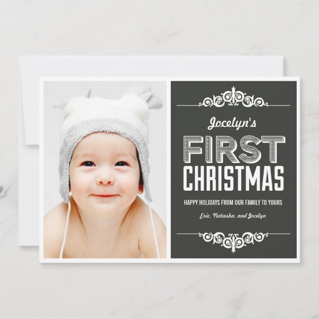 Baby's First Christmas Holiday Cards - Charcoal (Front)