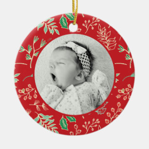 Babys First Christmas Holiday Pattern Ornament