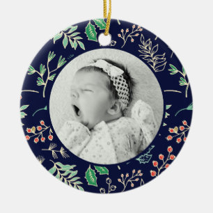 Babys First Christmas Holiday Pattern Ornament