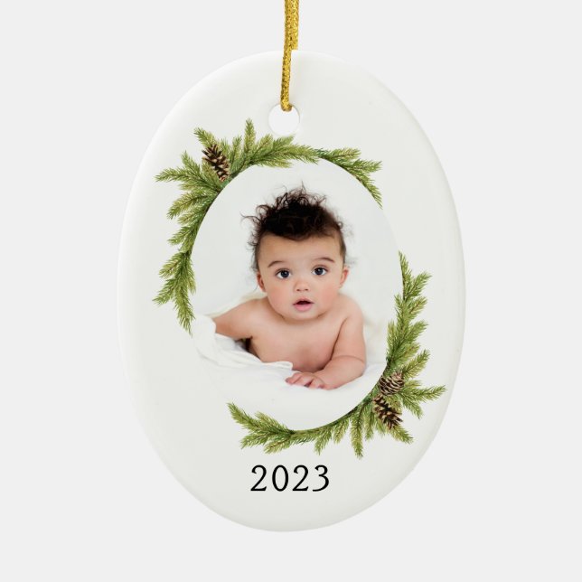 Baby's First Christmas Holiday Photo and Year Ceramic Tree Decoration (Front)