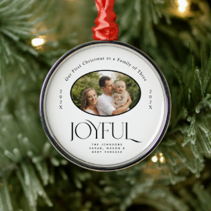 Babys First Christmas Joyful Birth Announcement Metal Tree Decoration