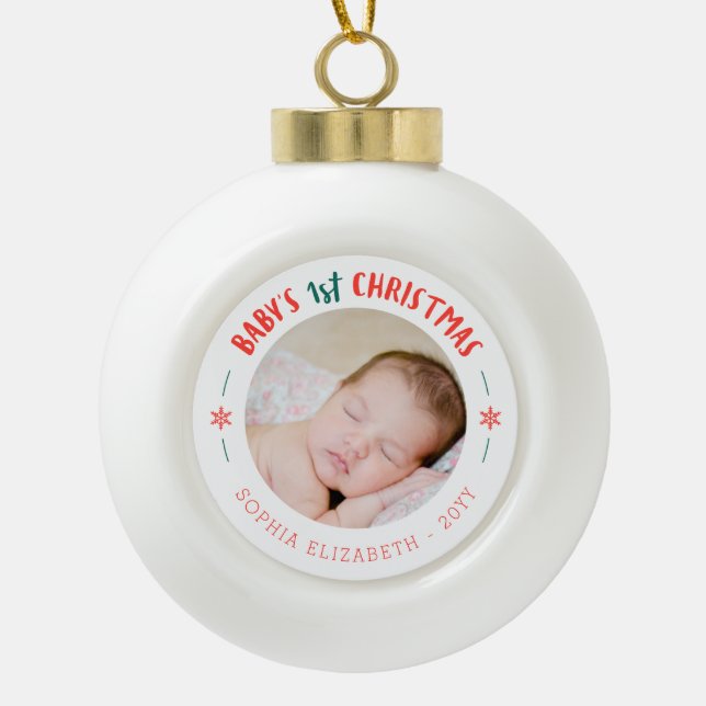 Baby's First Christmas Keepsake Ceramic Ball Christmas Ornament (Front)