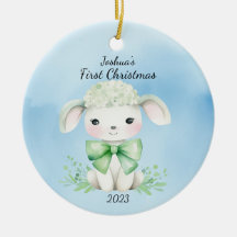 Baby's First Christmas Lamb Blue Personalised