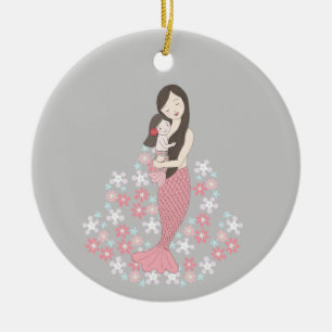 Baby's First Christmas Mermaid Mom Girl Custom Ceramic Tree Decoration