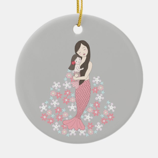 Baby's First Christmas Mermaid Mum Girl Custom Ceramic Tree Decoration (Front)