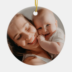 Baby's First Christmas Minimal Red Bow Photo Ceramic Tree Decoration