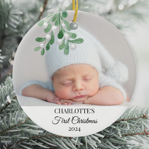 Baby's First Christmas Mistletoe Photo Ceramic Tree Decoration