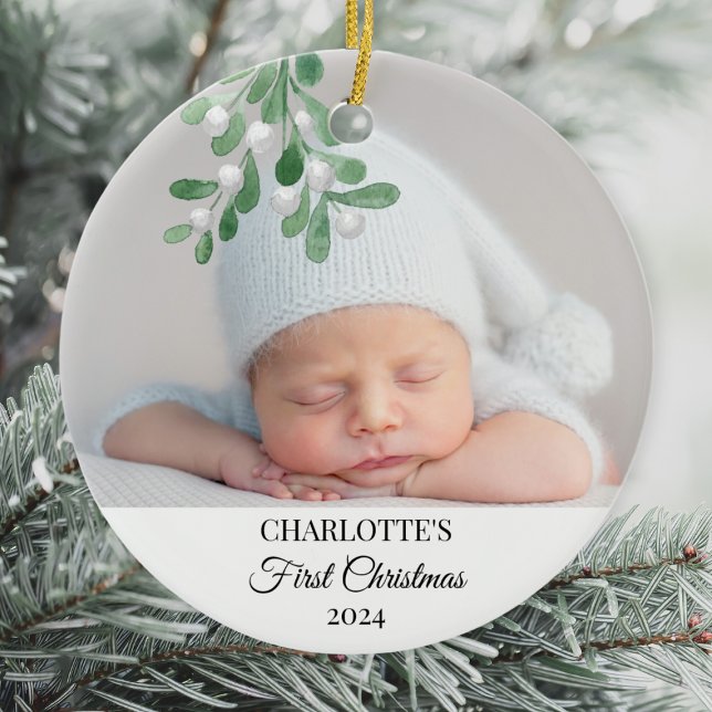 Baby's First Christmas Mistletoe Photo Ceramic Tree Decoration (Creator Uploaded)