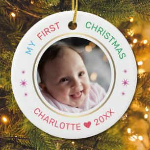 Baby's First Christmas Modern Photo Ceramic Tree Decoration