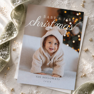 Baby's First Christmas Modern Photo Holiday Card