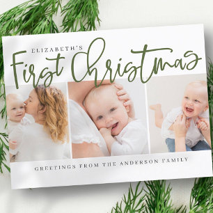 Baby's First Christmas Modern Simple Chic Photo Holiday Postcard