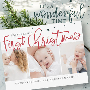 Baby's First Christmas Modern Simple Chic Photo Holiday Postcard