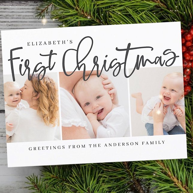 Baby's First Christmas Modern Simple Chic Photo Holiday Postcard (Creator Uploaded)
