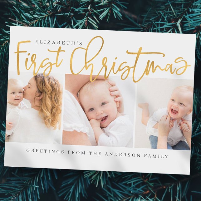 Baby's First Christmas Modern Simple Chic Photo Holiday Postcard (Creator Uploaded)