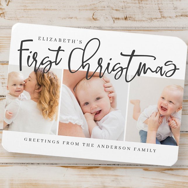 Baby's First Christmas Modern Simple Chic Photo Magnet (Creator Uploaded)