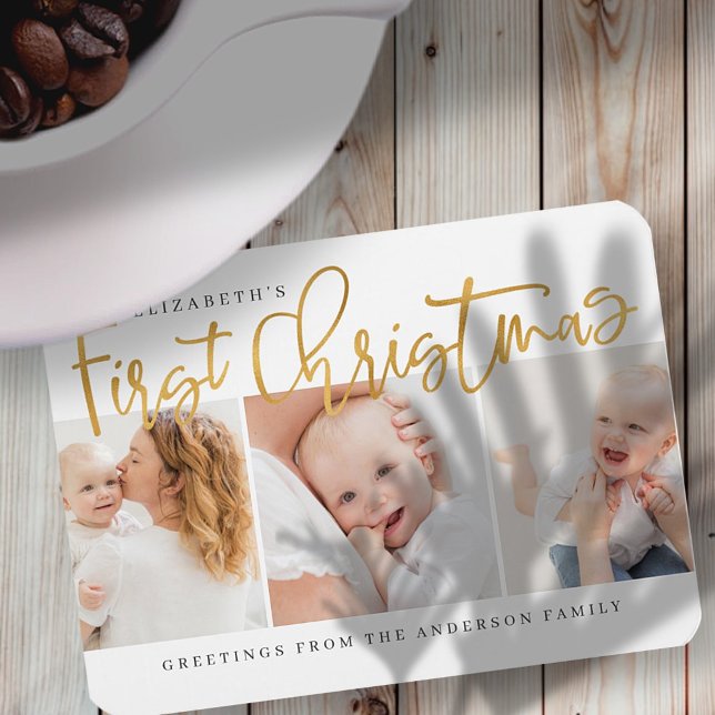 Baby's First Christmas Modern Simple Chic Photo Magnet (Creator Uploaded)