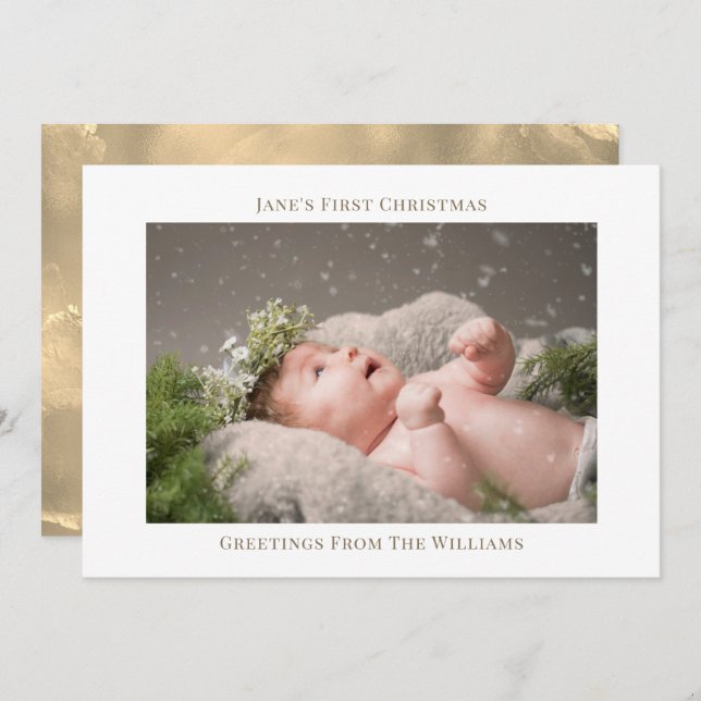 Baby's First Christmas Modern Simple Photo Card (Front/Back)
