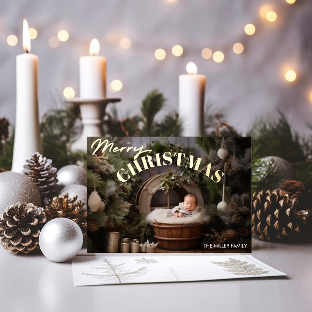Baby's First Christmas Modern Typography 1 Photo (Baby's First Christmas Modern Typography 1 Photo Foil Holiday Card)