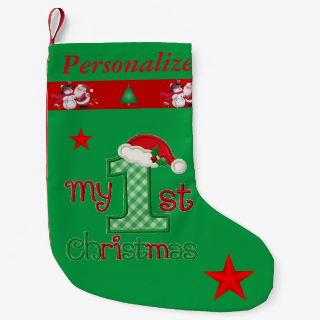 Baby's First Christmas - name customised - Small Christmas Stocking (Front)