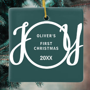 Baby's First Christmas Name Green Keepsake Ceramic Ornament