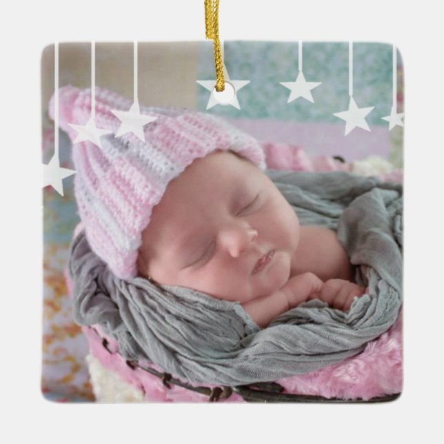 Baby's First Christmas Newborn Photo Keepsake Ceramic Ornament (Front)