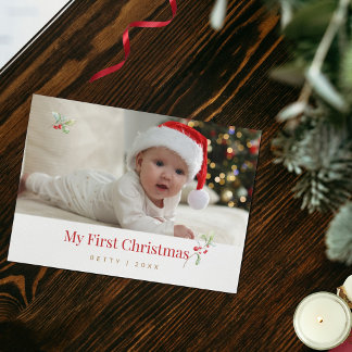 Babys First Christmas One Photo Holiday Card