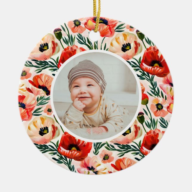 Baby's First Christmas Ornament Classic Floral (Front)