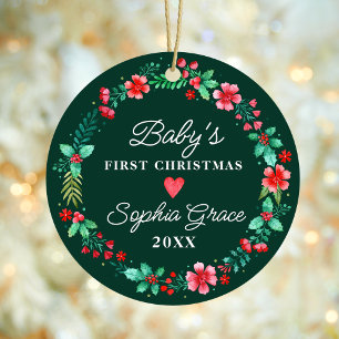 Babys First Christmas Ornament Watercolor Wreath